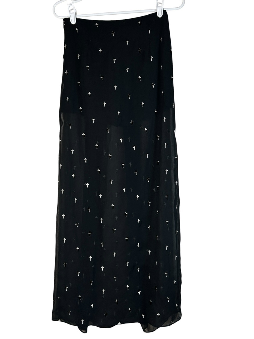 Vtg Y2K Foreign Exchange Gothic Cross Mesh Maxi Skort Black